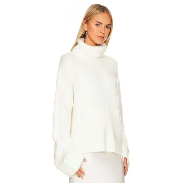 Image for Chandail Pull Tricot Col Roulé Blanc en Laine SNDYS Cecilia White Wool Knit Turtleneck Sweater