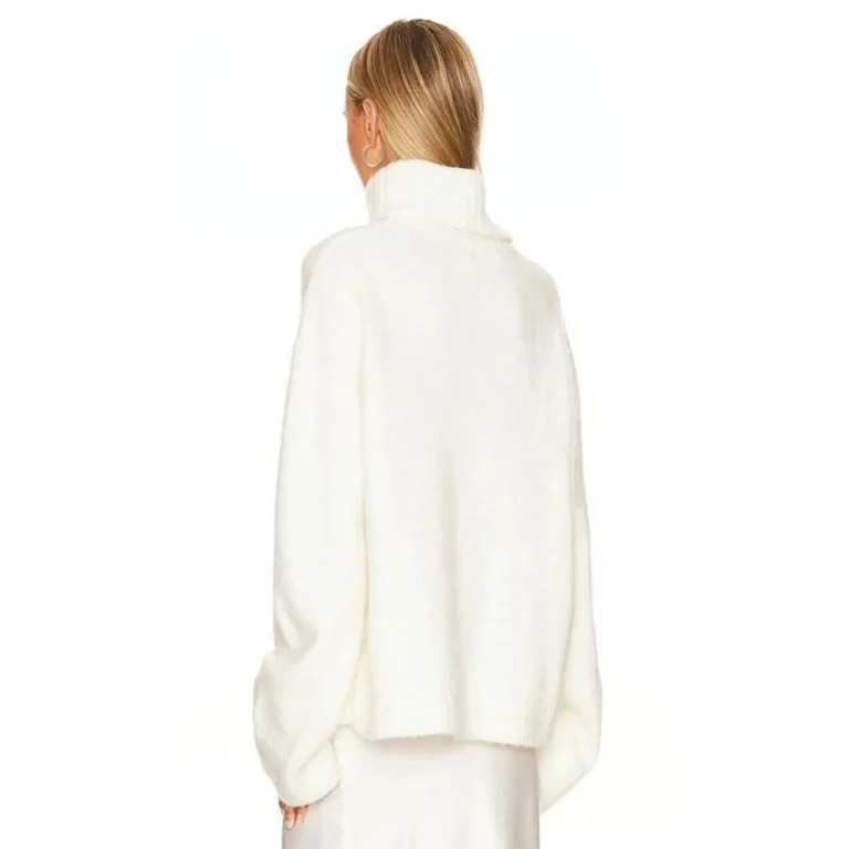 Image for Chandail Pull Tricot Col Roulé Blanc en Laine SNDYS Cecilia White Wool Knit Turtleneck Sweater