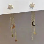 Thumbnail for Gold Moon and Stars Drop Earrings - Boucles d'Oreilles Pendantes Dorées Lune et Étoiles