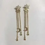 Thumbnail for Gold Moon and Stars Drop Earrings - Boucles d'Oreilles Pendantes Dorées Lune et Étoiles