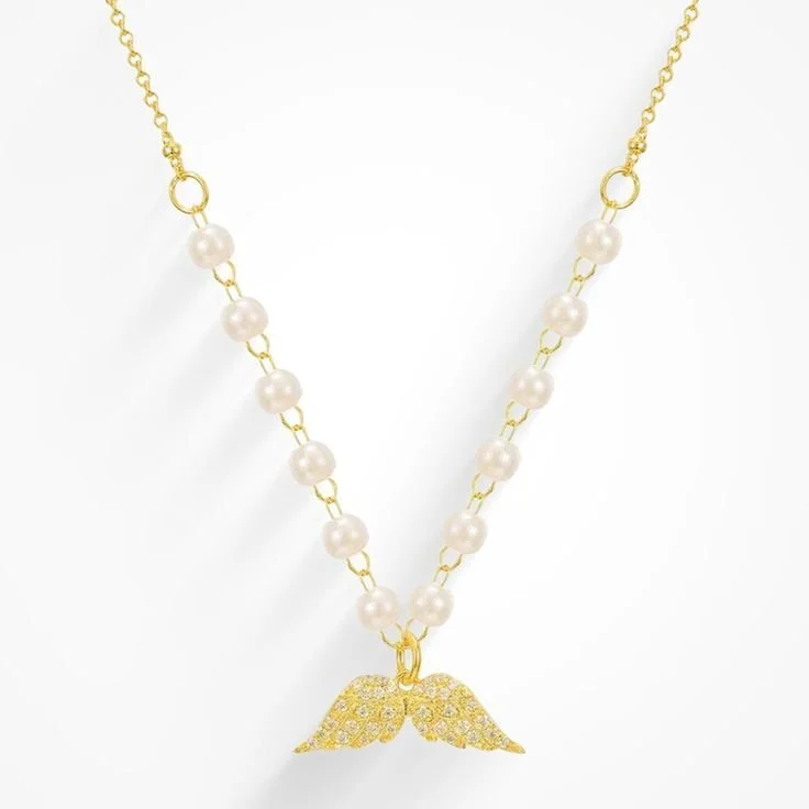 Image for Collier Pendantif Plaqué Or Ange Perles EVRY JEWELS 14K Gold Plated Angel Pearl Pendant Necklace