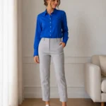 Thumbnail for Pantalon ajusté 7/8 carroté gris pâle Uniqlo
