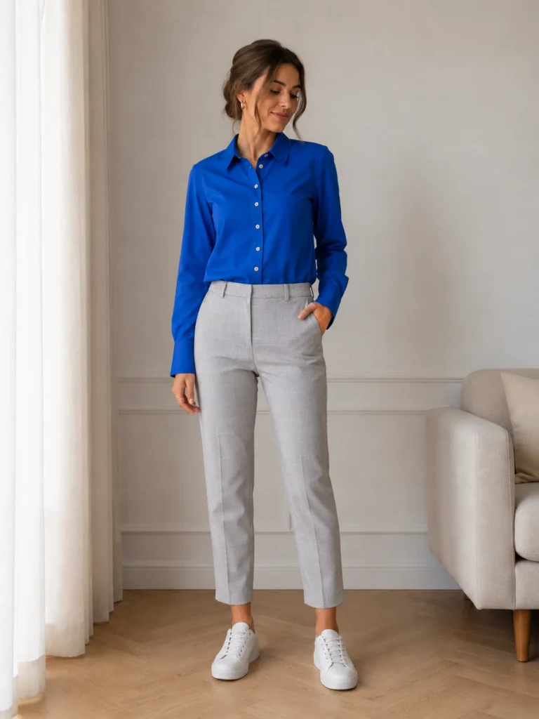 Image for Pantalon ajusté 7/8 carroté gris pâle Uniqlo