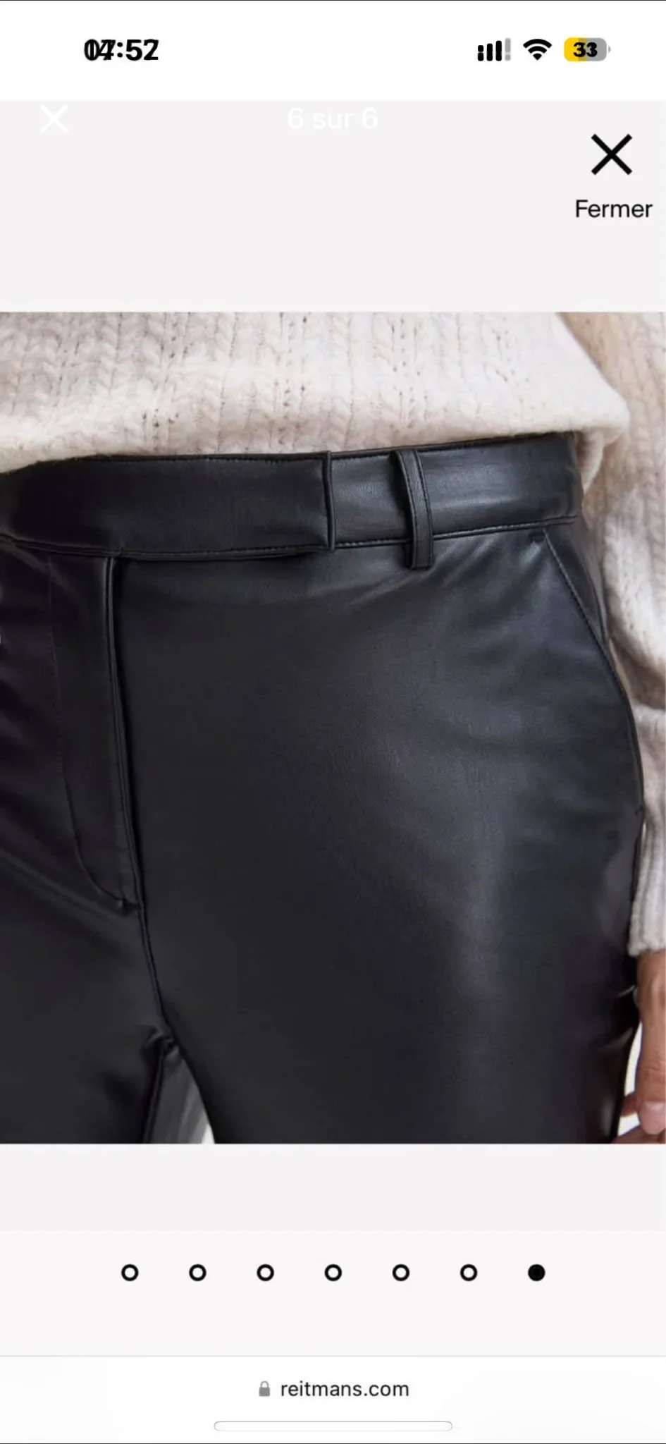 Image for Pantalon en faux cuir à taille haute et jambe droite doublé à l’intérieur size 8 de marque Reitmans