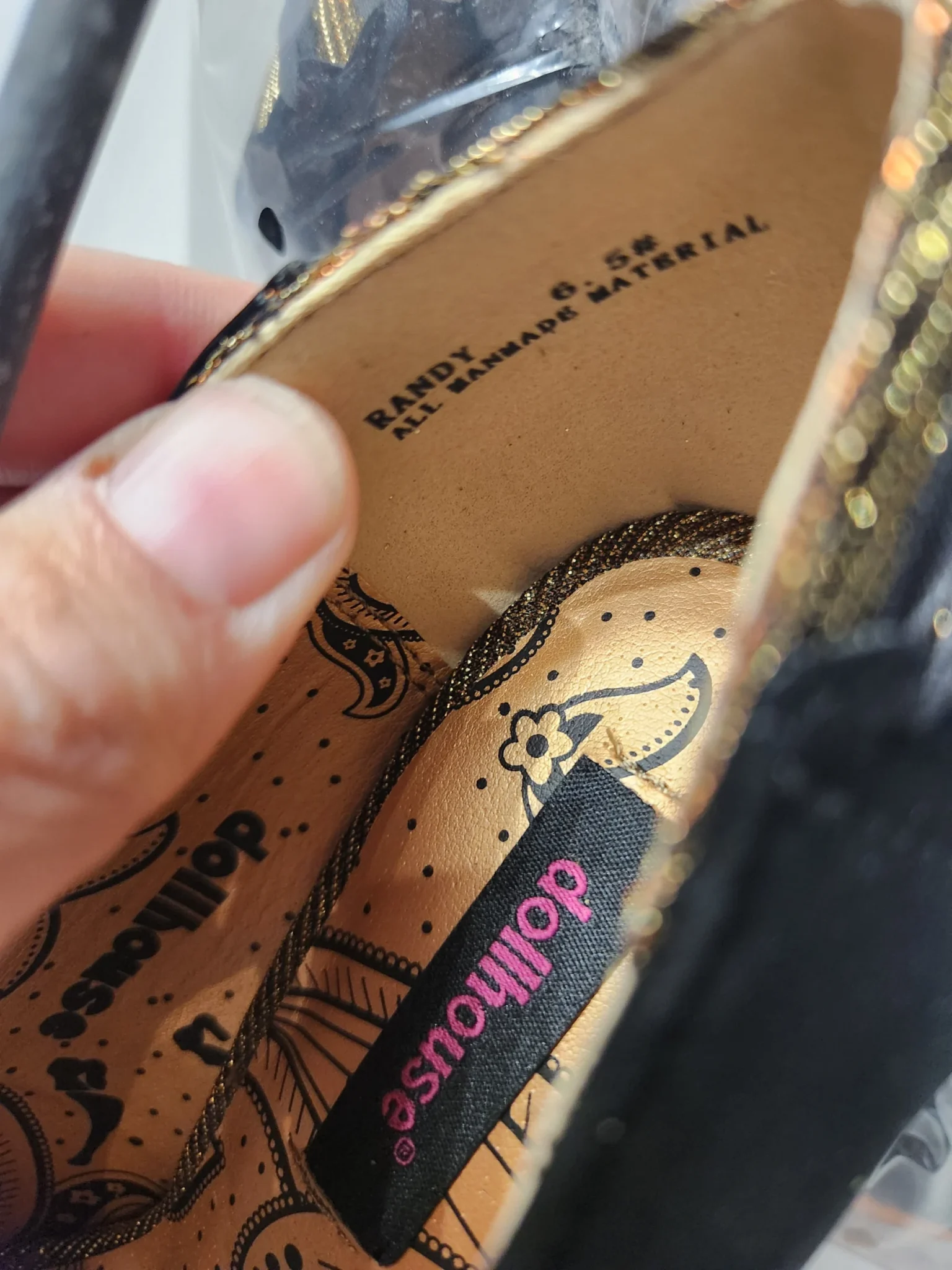 Image for Dollhouse ‘Randy’ Gold/Black sequinned platform heels – BRAND NEW – Size 6.5