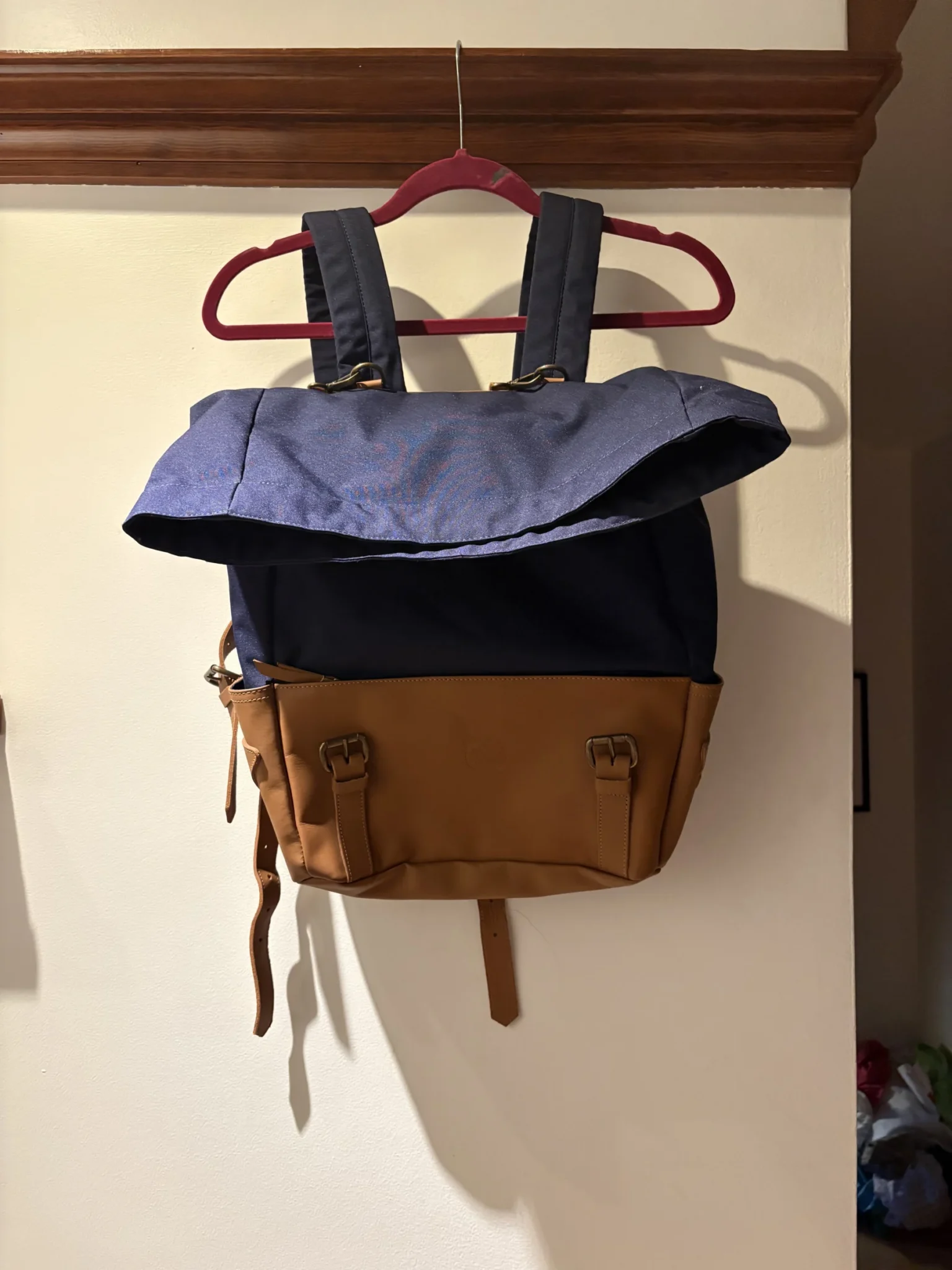 Image for Beatnik & Sons rucksack – Navy blue and cognac leather