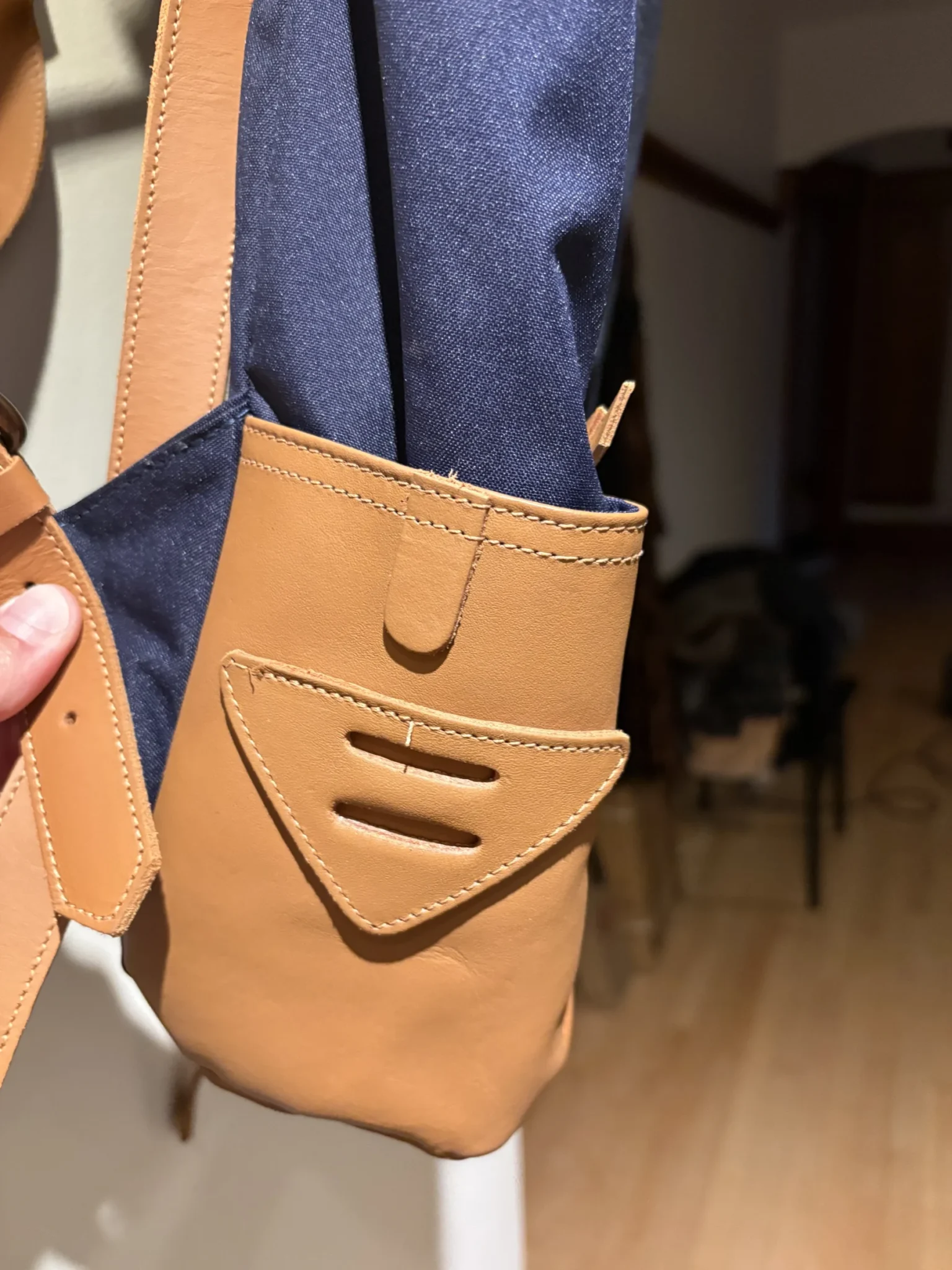 Image for Beatnik & Sons rucksack – Navy blue and cognac leather