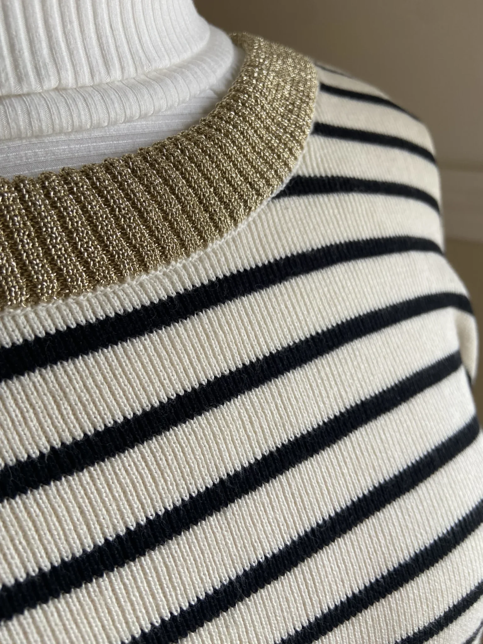 Image for Striped top with gold collar and cuffs