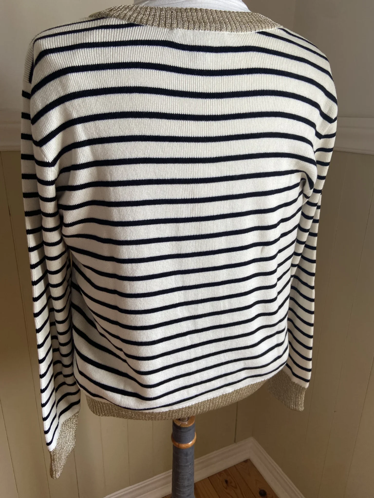 Image for Striped top with gold collar and cuffs