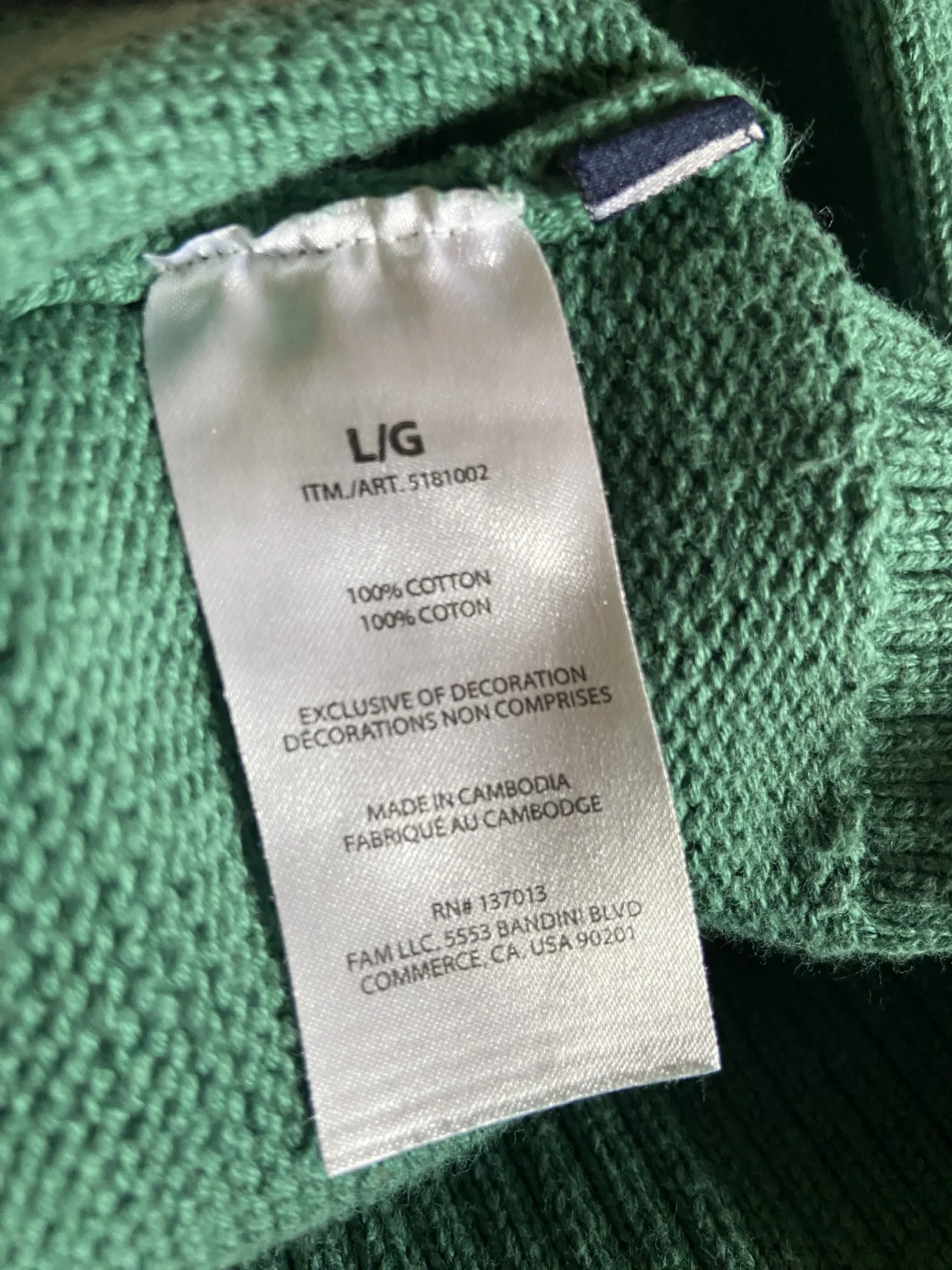 Image for Tricot Gap vert 100% coton