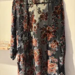 Thumbnail for Kimono long velours brûlé fleuri Papna Lounge
