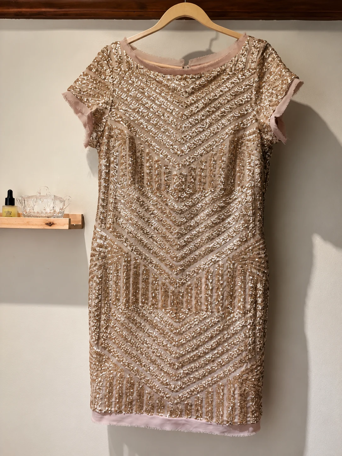 Robe cocktail Vince Camuto à paillettes champagne – Taille 14 Vince Camuto seconde main