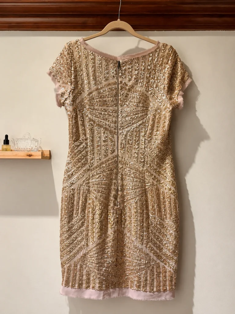 Image for Robe cocktail Vince Camuto à paillettes champagne – Taille 14