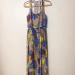 Featured thumbnail for Jessica Simpson long pleated dress – Blue and lime floral print – Size 4