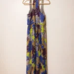 Thumbnail for Jessica Simpson long pleated dress – Blue and lime floral print – Size 4