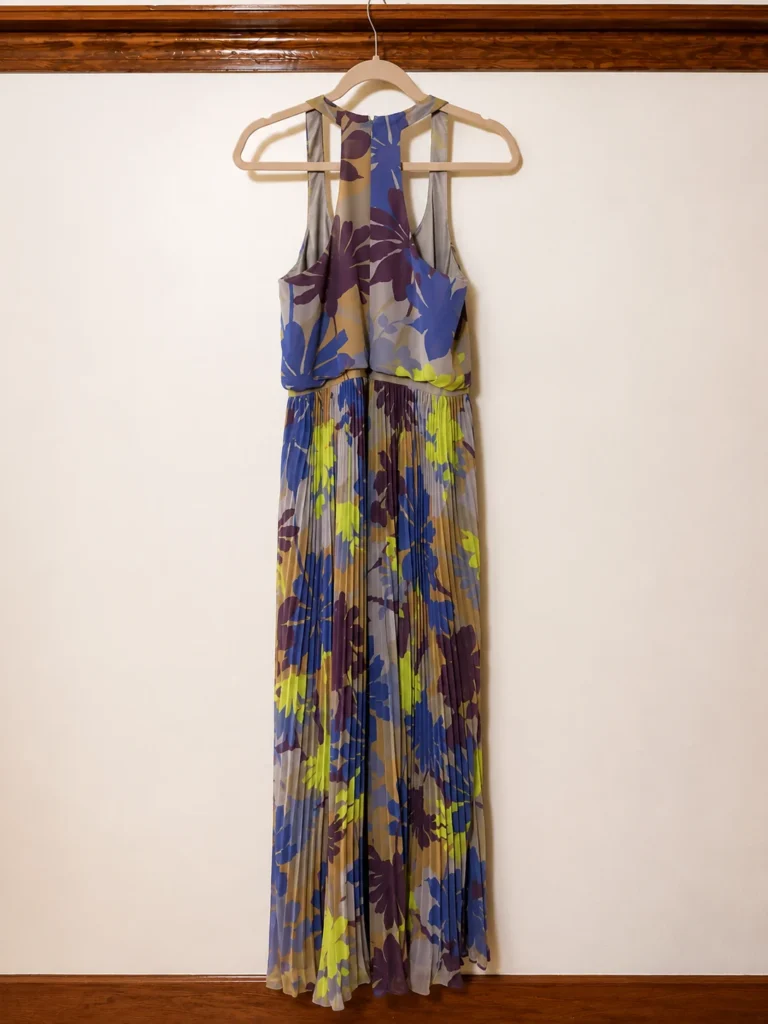 Image for Jessica Simpson long pleated dress – Blue and lime floral print – Size 4
