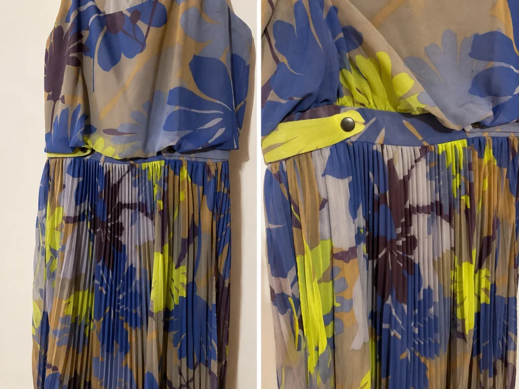Image for Jessica Simpson long pleated dress – Blue and lime floral print – Size 4
