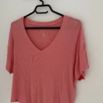 Thumbnail for Coral-coloured ribbed T-shirt