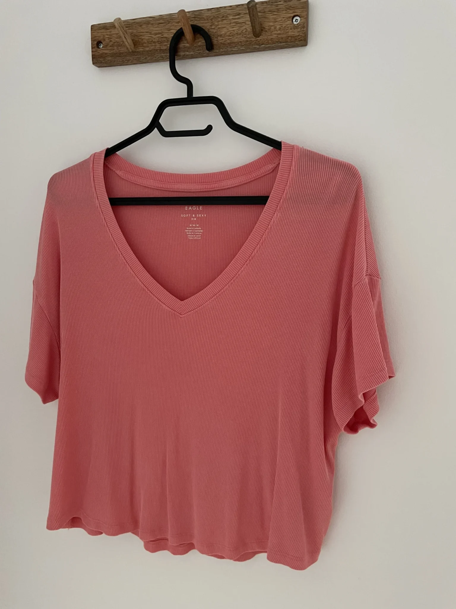 Image for Coral-coloured ribbed T-shirt
