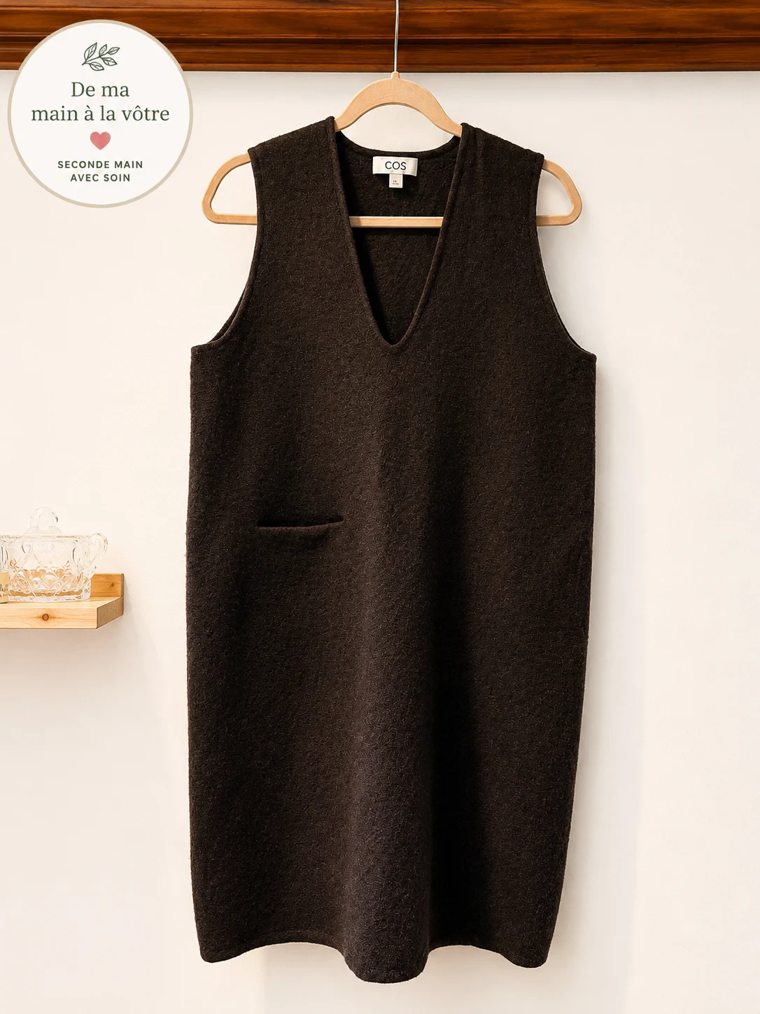 Robe chasuble COS en laine bouillie brun chocolat COS seconde main