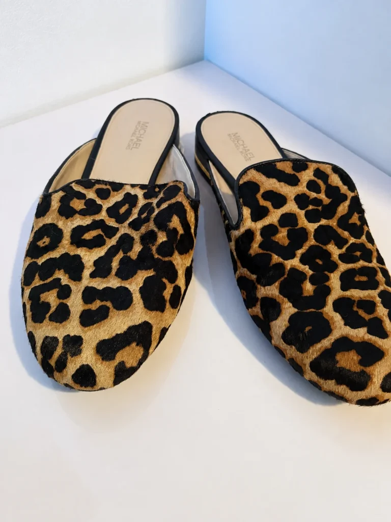 Featured image for Michael Kors – Leopard-print calfskin-effect leather mules – Size 9M