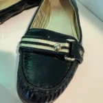 Thumbnail for Coach Poppy – Black and gold patent leather ballet flats – Size 8