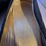 Thumbnail for Coach Poppy – Black and gold patent leather ballet flats – Size 8