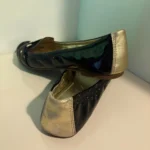 Thumbnail for Coach Poppy – Black and gold patent leather ballet flats – Size 8
