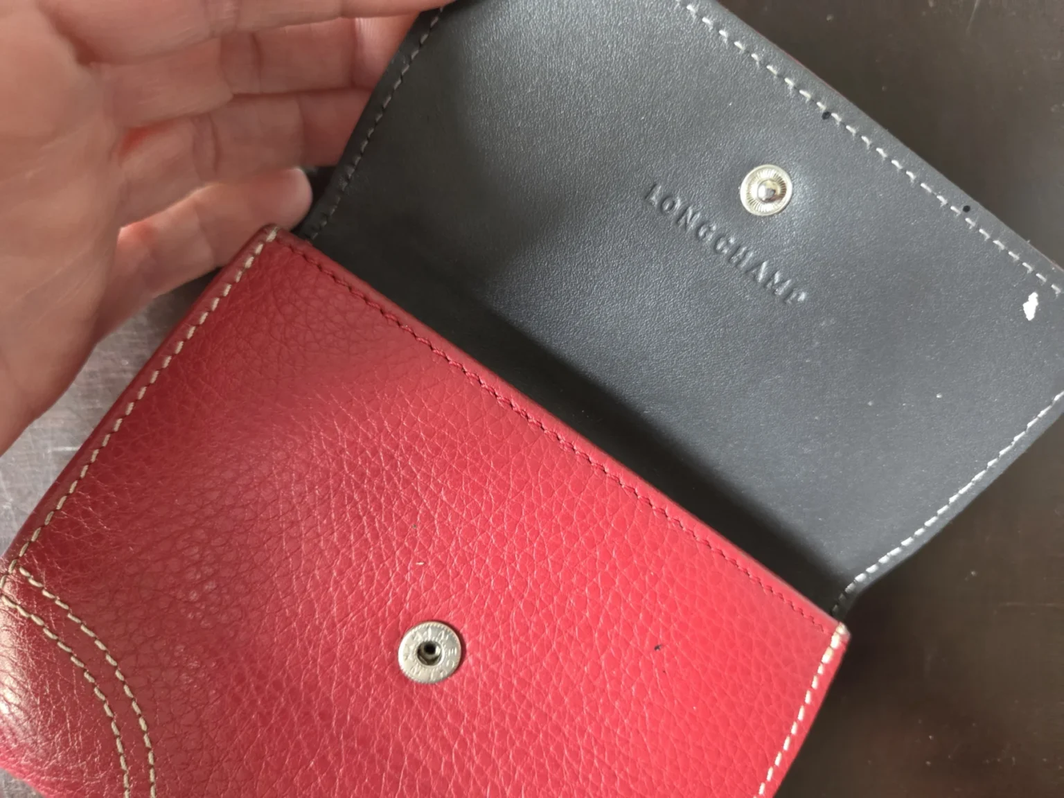 Image for Longchamp Le Foulonné red wallet