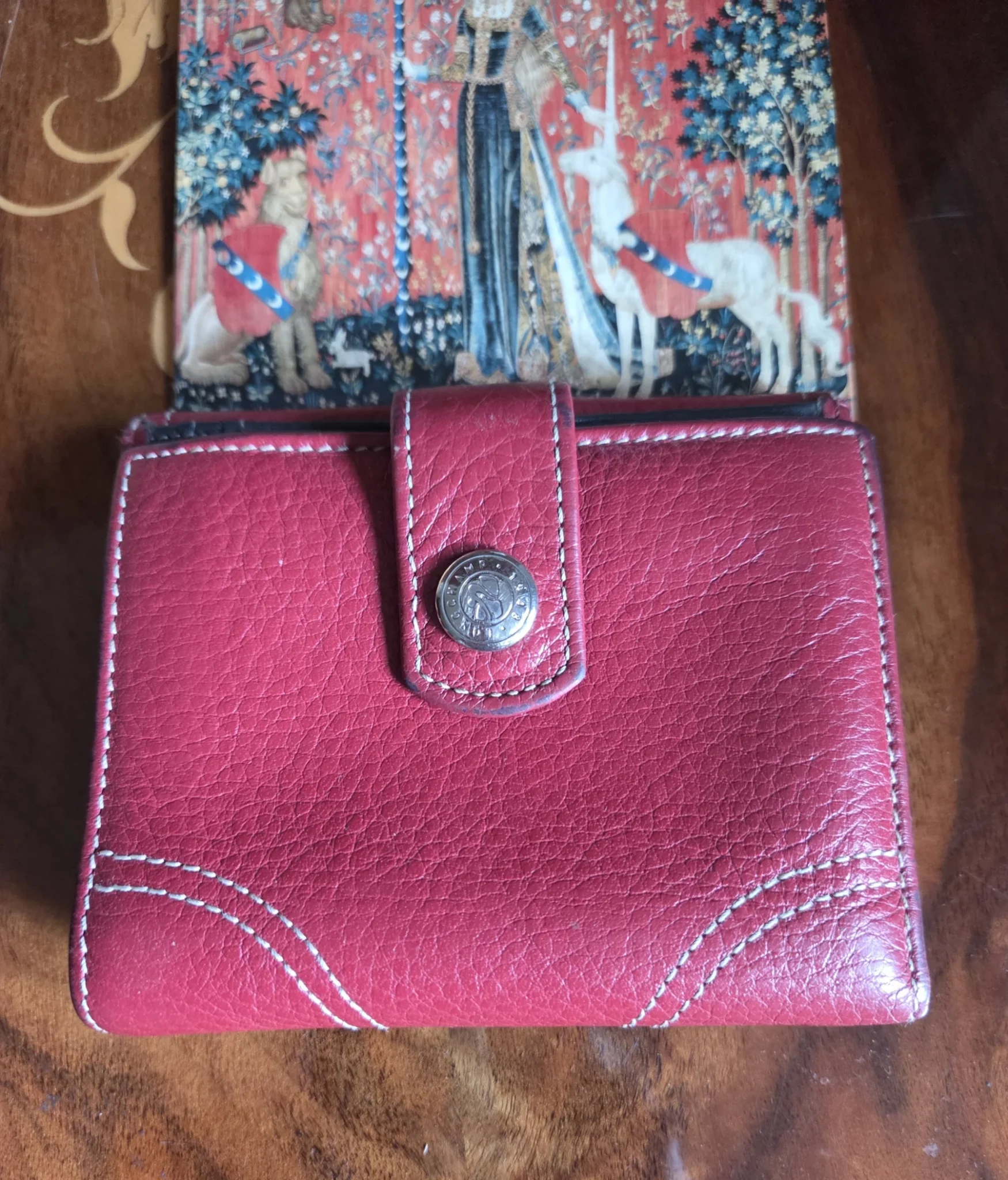 Image for Longchamp Le Foulonné red wallet