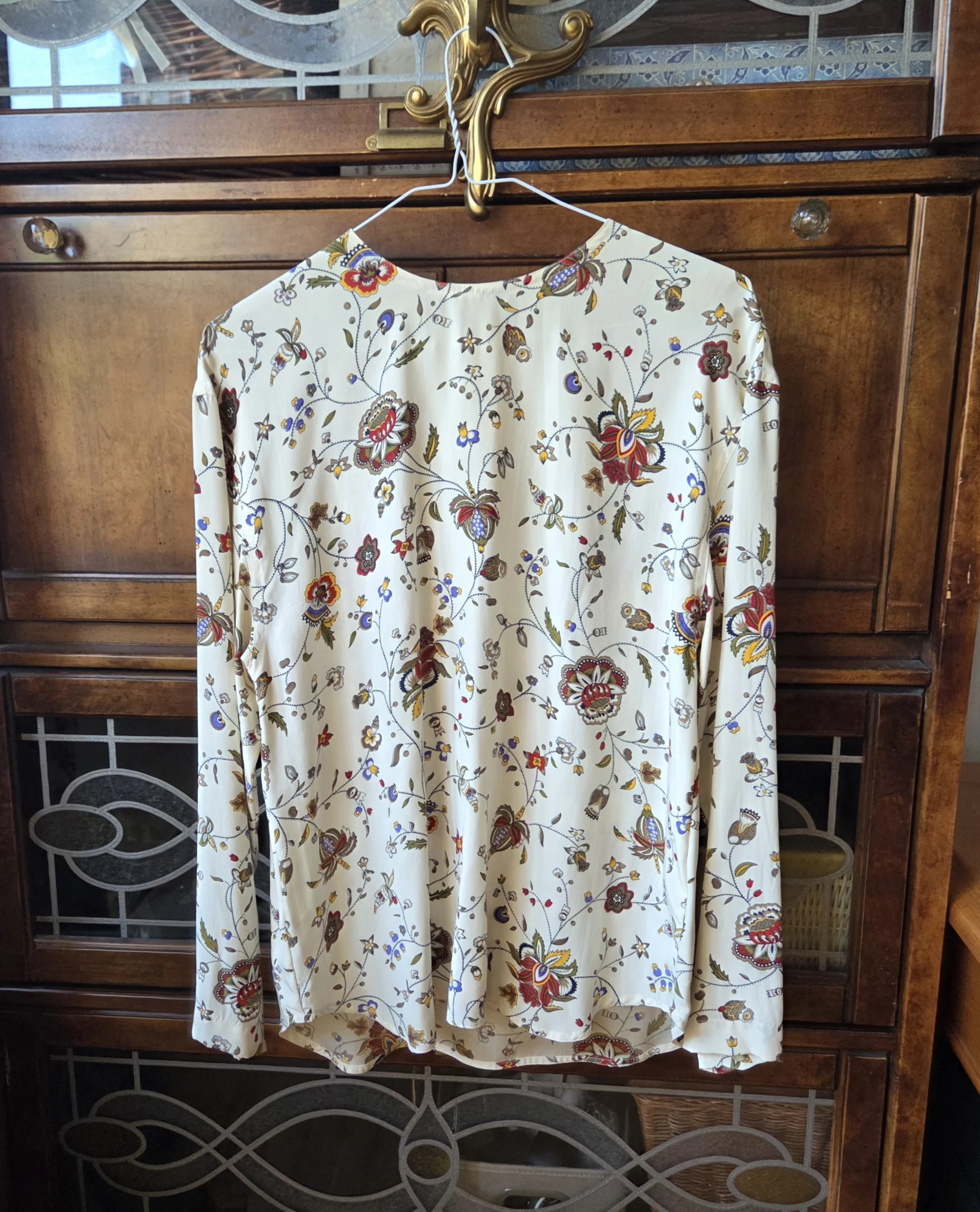 100% Soie-Blouse ivoire à jolis motifs *Autre seconde main