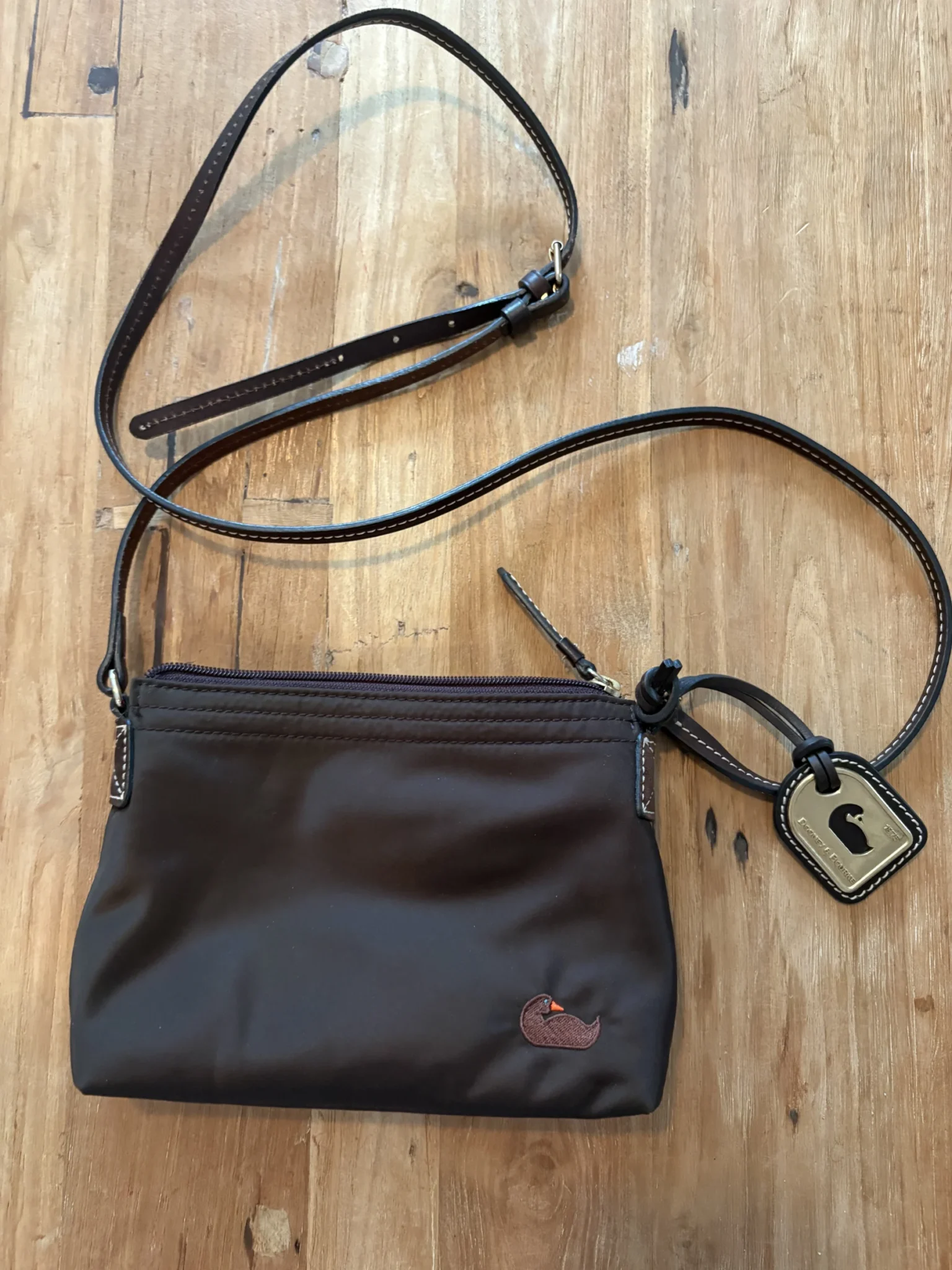 Featured image for Dooney & Bourke shoulder bag – brown nylon, leather & pink lining