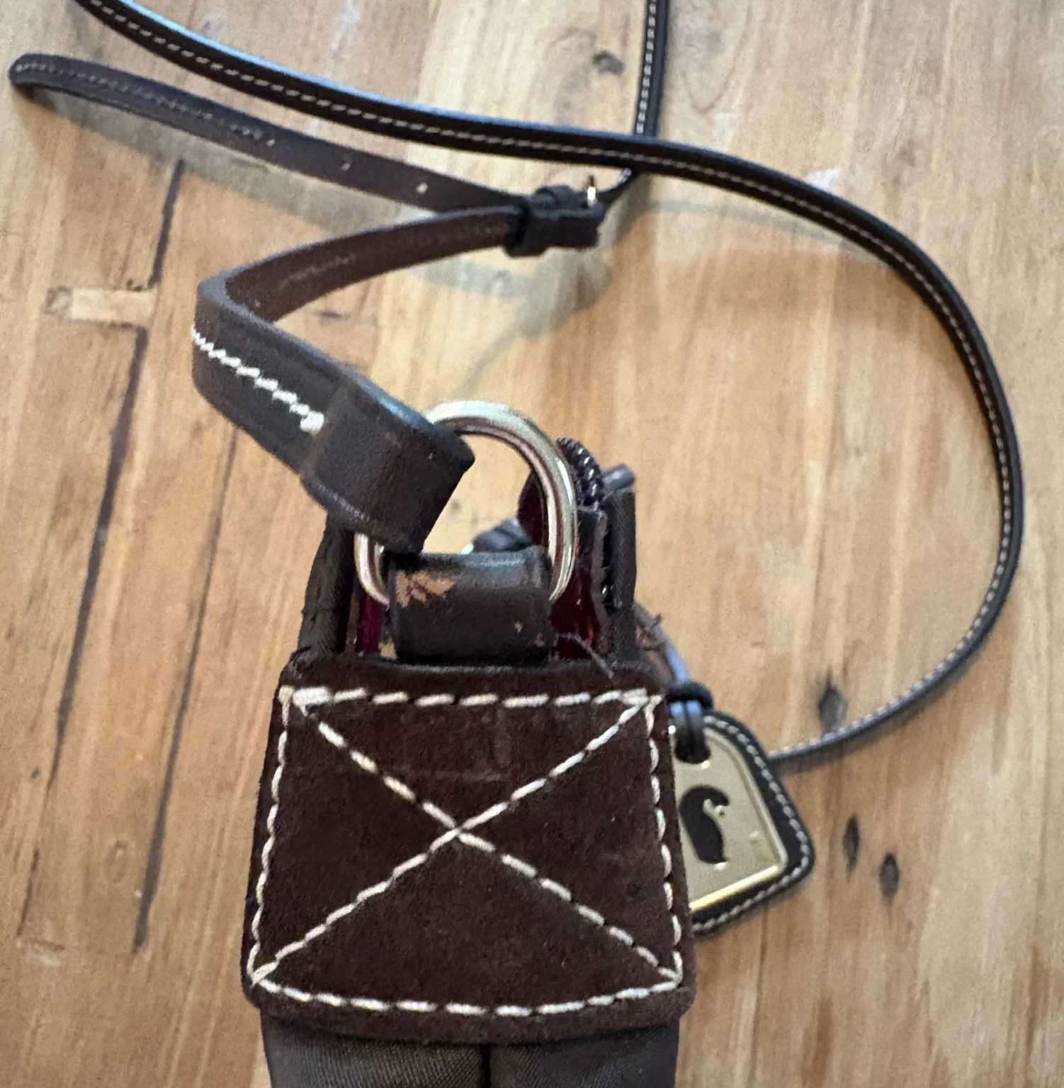 Image for Dooney & Bourke shoulder bag – brown nylon, leather & pink lining