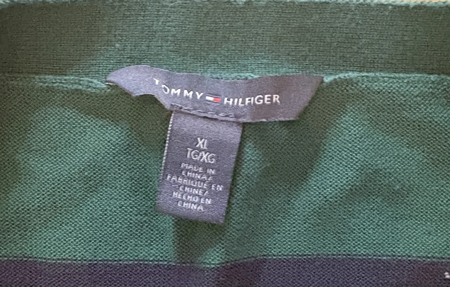 Image for Tommy Hilfiger green and navy striped cardigan – Size XL
