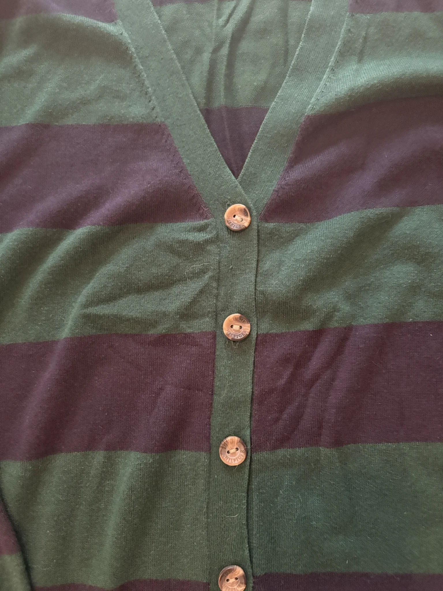 Image for Tommy Hilfiger green and navy striped cardigan – Size XL