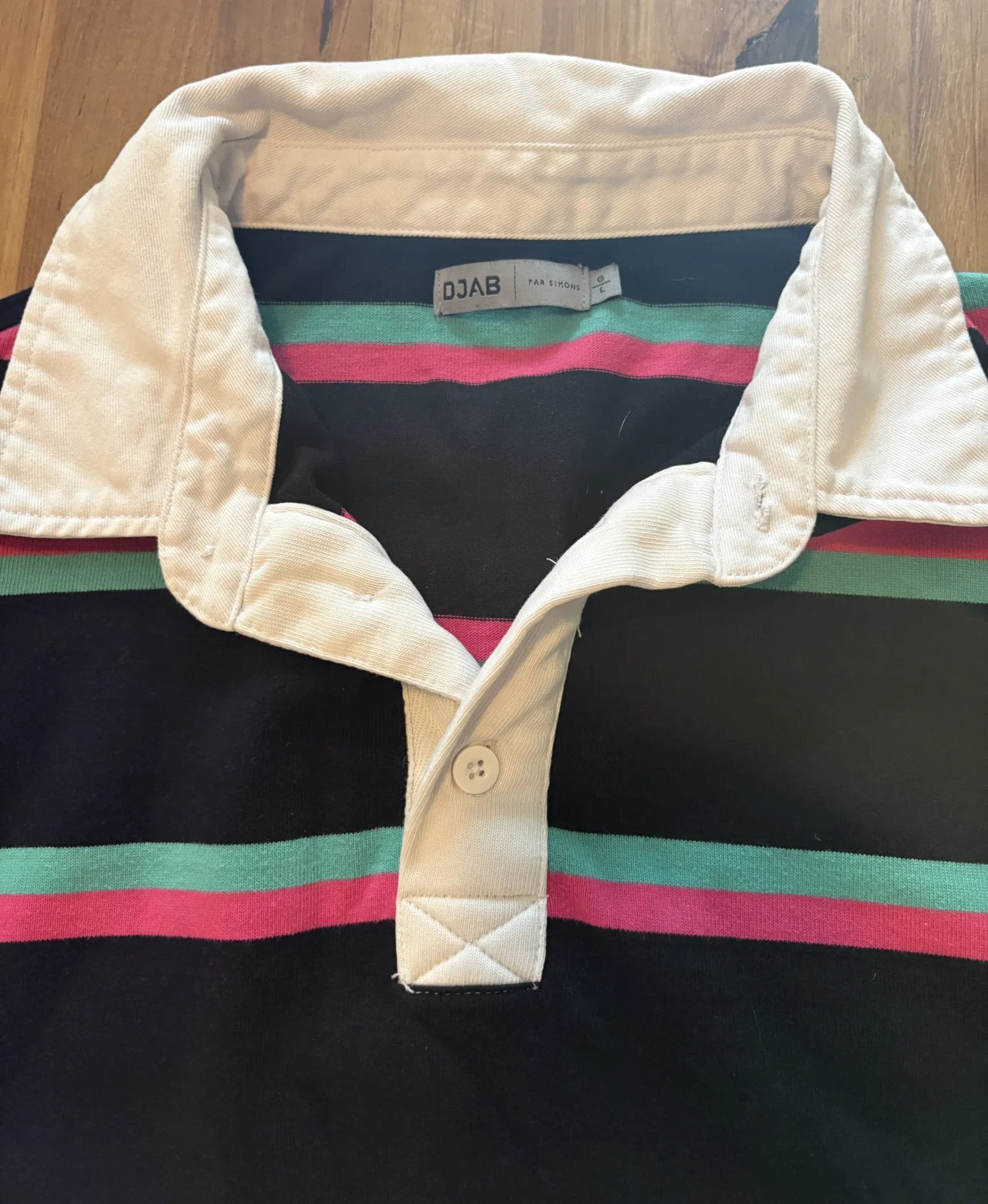 Image for DJAB long-sleeved rugby polo shirt by Simons – black, pink and turquoise – Size L