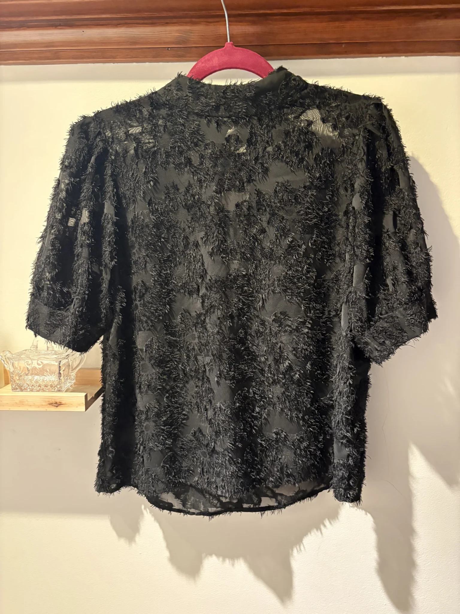 Featured image for Icon — Black sheer jumper with embossed pattern — L