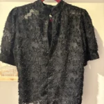 Thumbnail for Icon — Black sheer jumper with embossed pattern — L