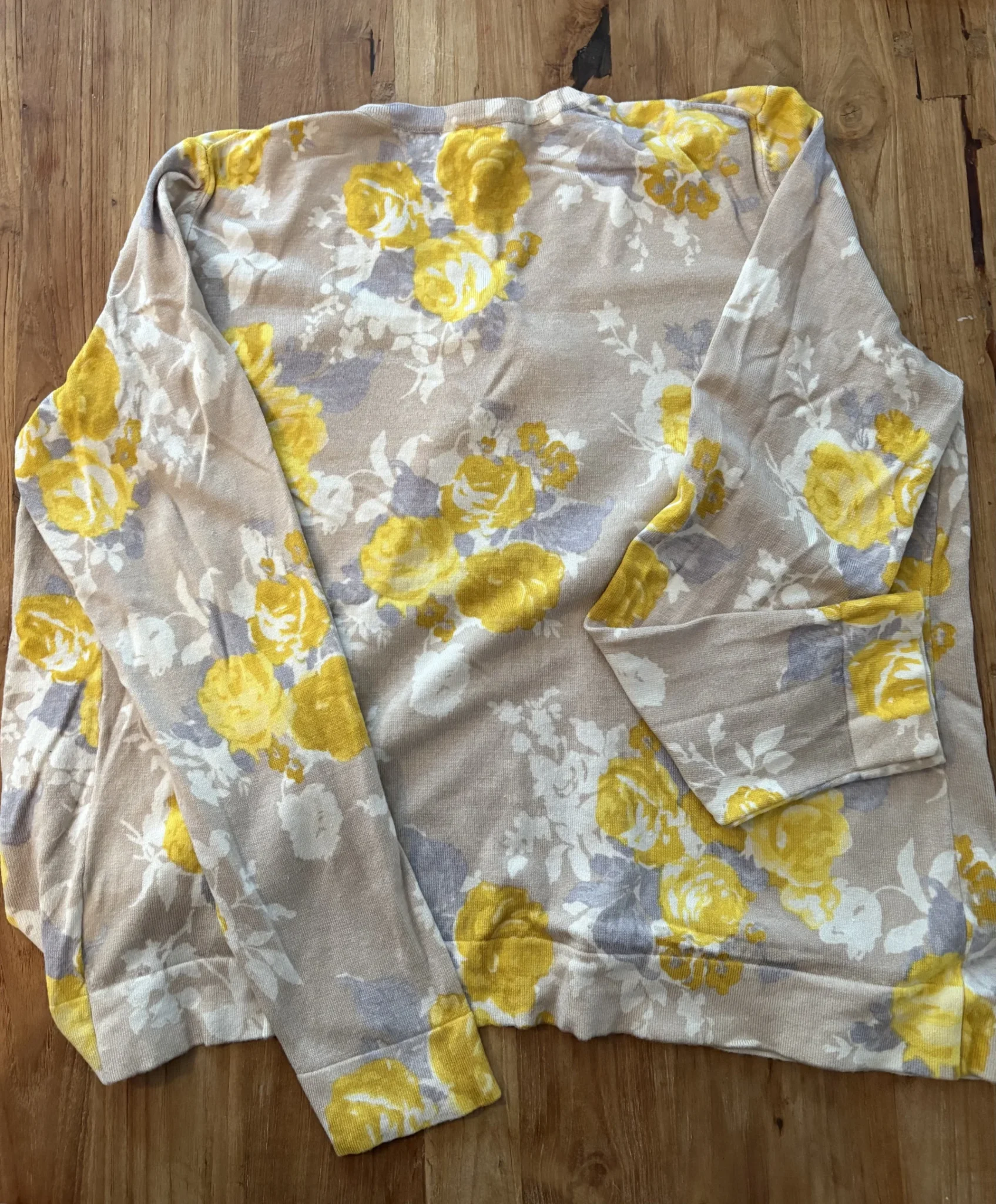 Image for Charter Club — Beige, yellow and grey floral cardigan — XL