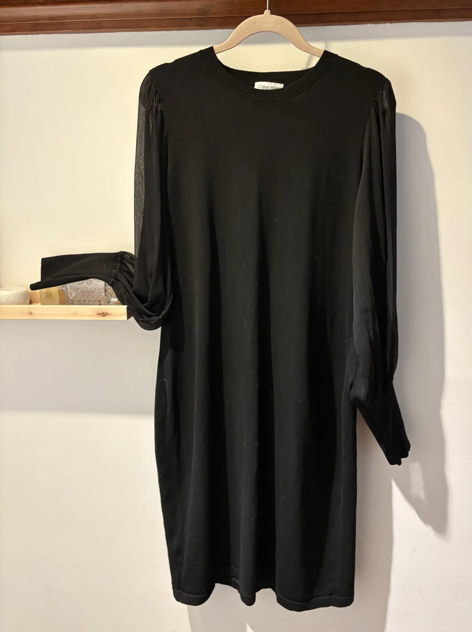 Featured image for Black Calvin Klein dress with sheer sleeves – size L