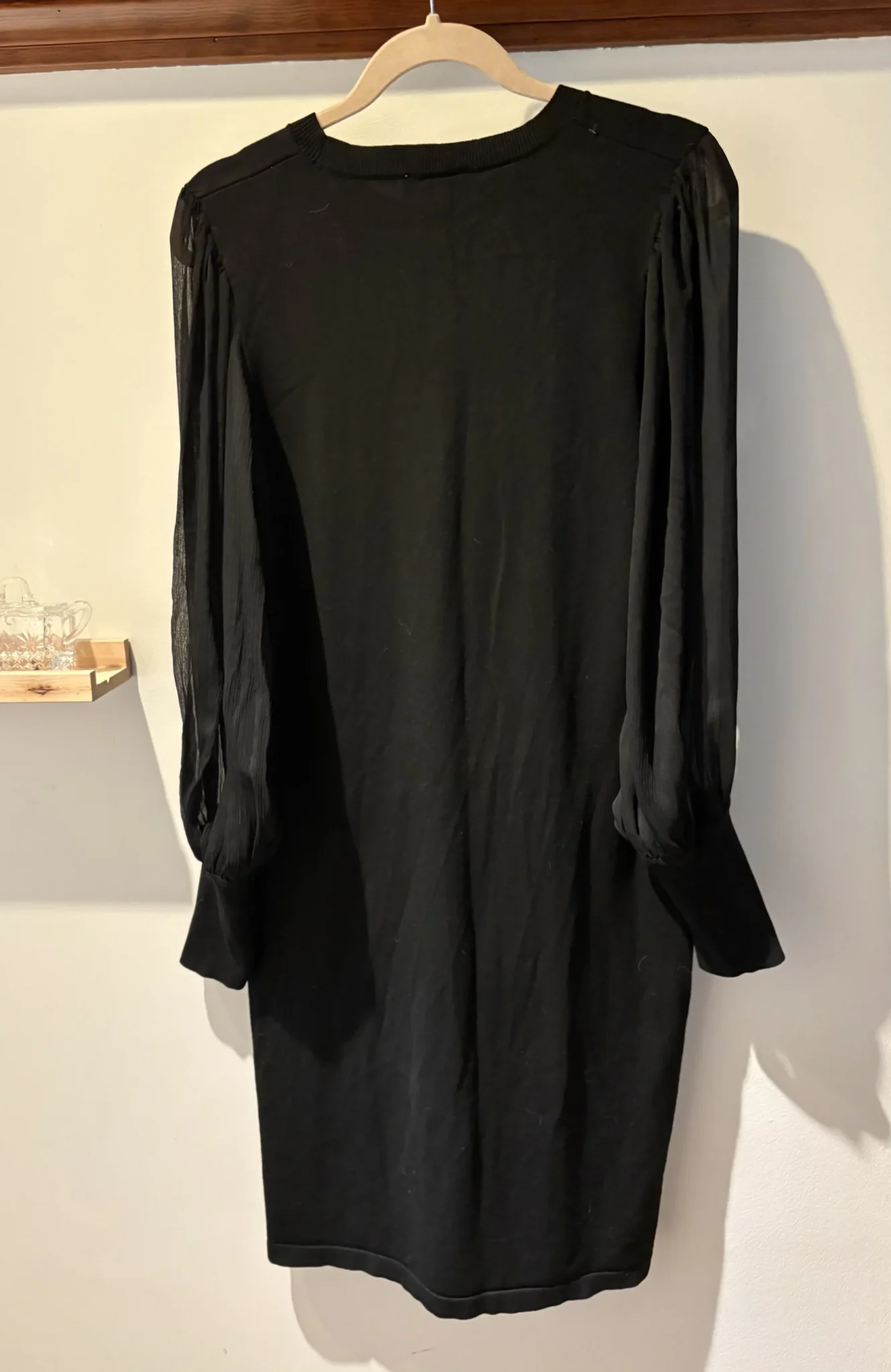 Image for Black Calvin Klein dress with sheer sleeves – size L