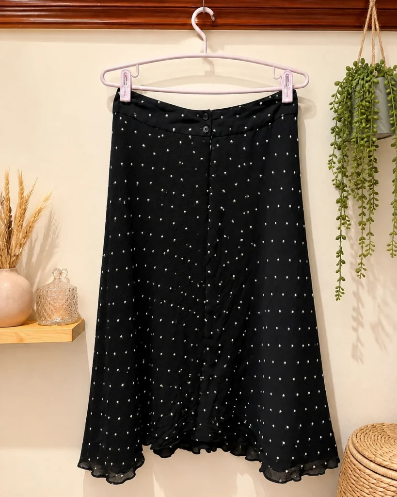 Featured image for Jupe midi Jones New York noire à pois brodés – soie & rayonne – Taille 6