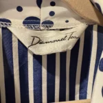 Thumbnail for Peignoir vintage Diamond Tea – rayures marine et blanc – détails à pois