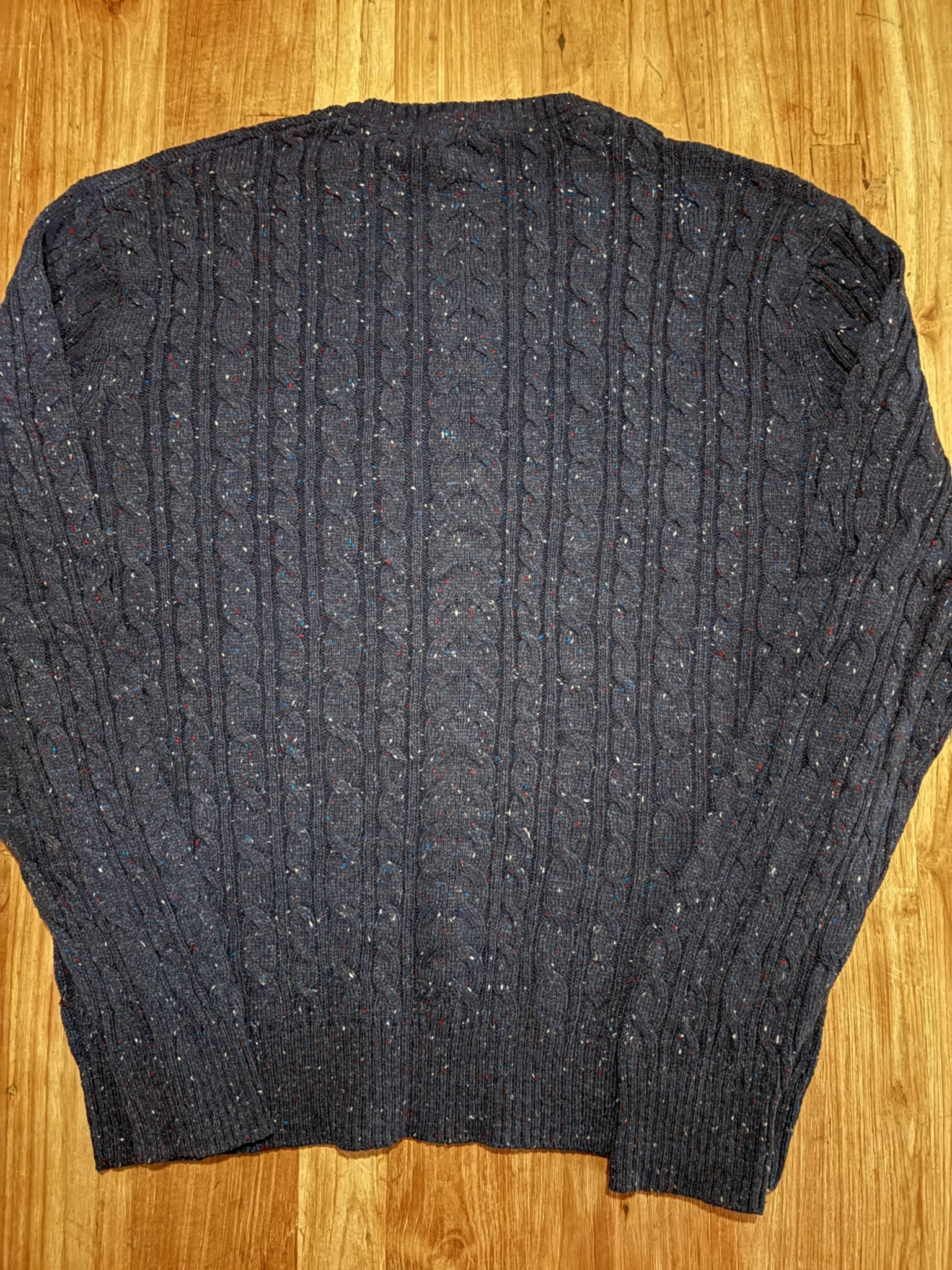 Image for Hudson North XL navy blue speckled cable-knit jumper – V-neck jumper