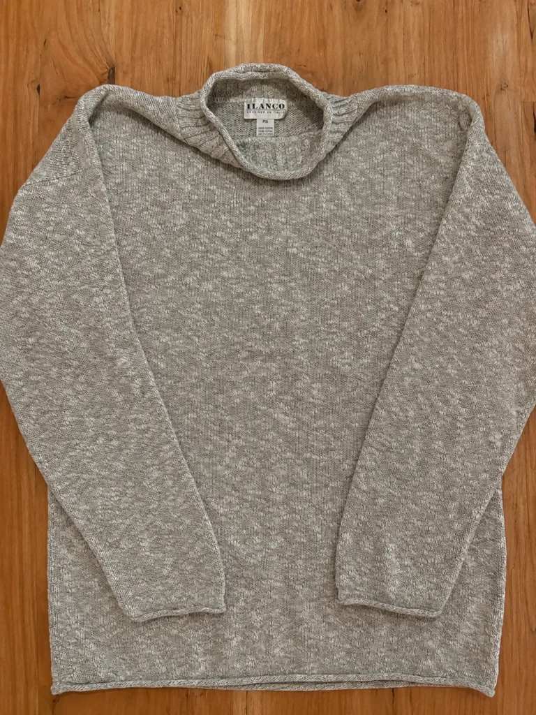 Featured image for Ilanco 100% cotton roll-neck jumper – heather grey – size P/S – made in Canada