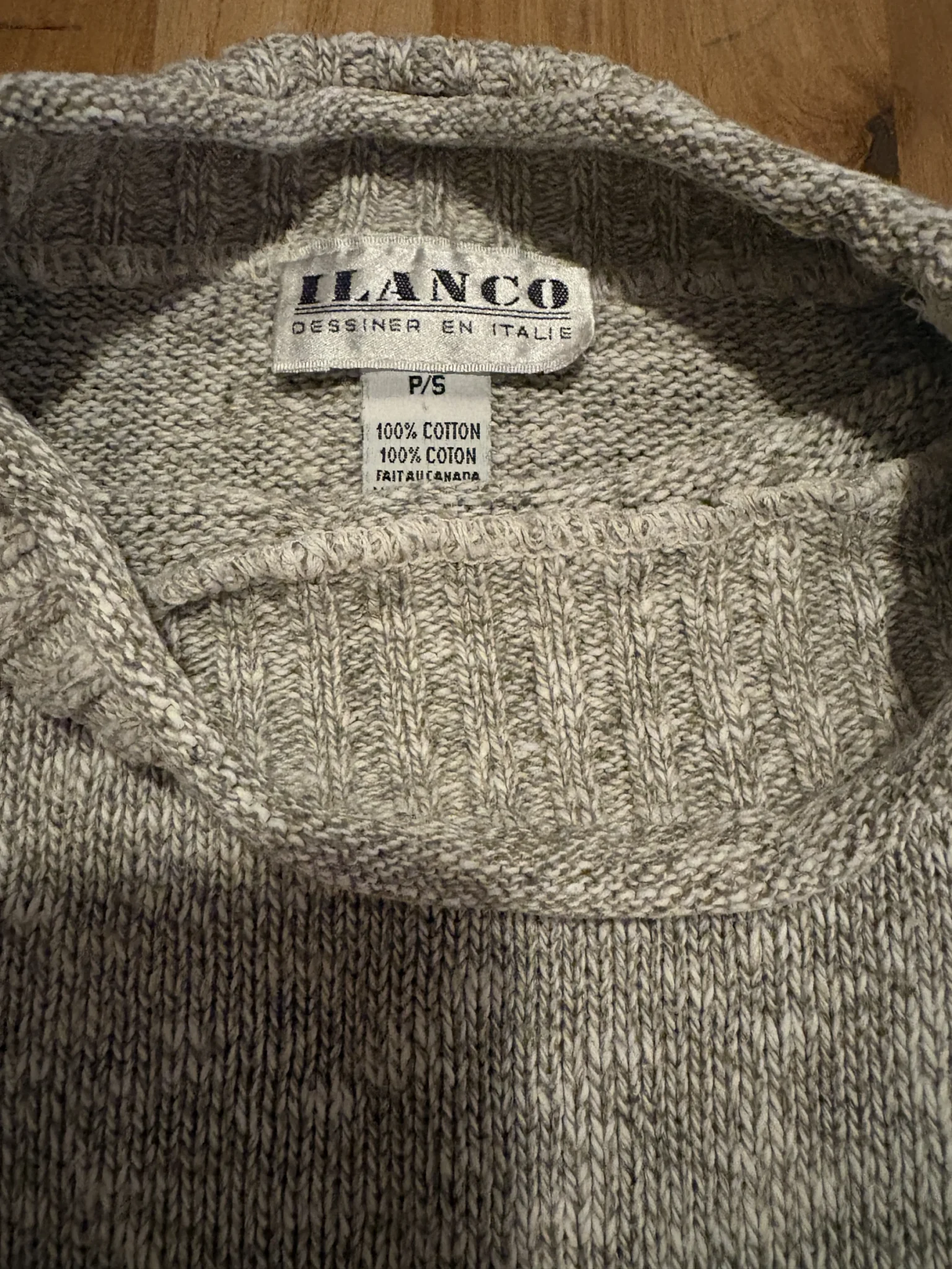 Image for Ilanco 100% cotton roll-neck jumper – heather grey – size P/S – made in Canada