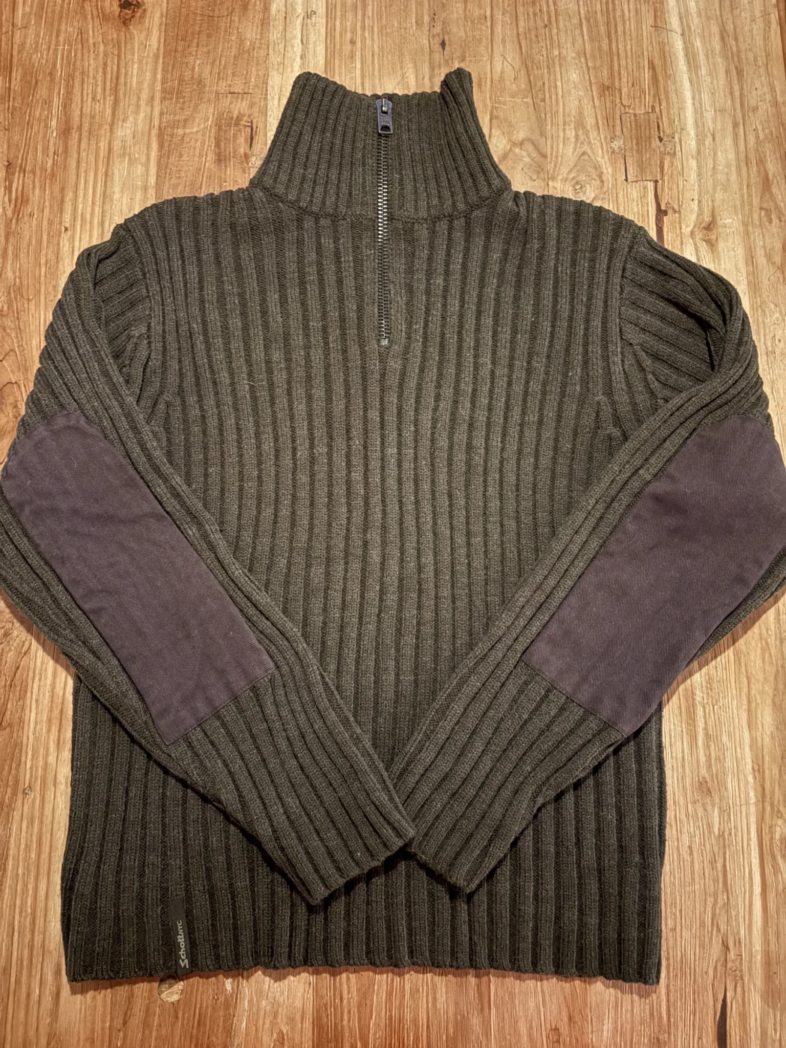 Featured image for Schott NYC Military Gear zip-up jumper – size L – military style with elbow reinforcements