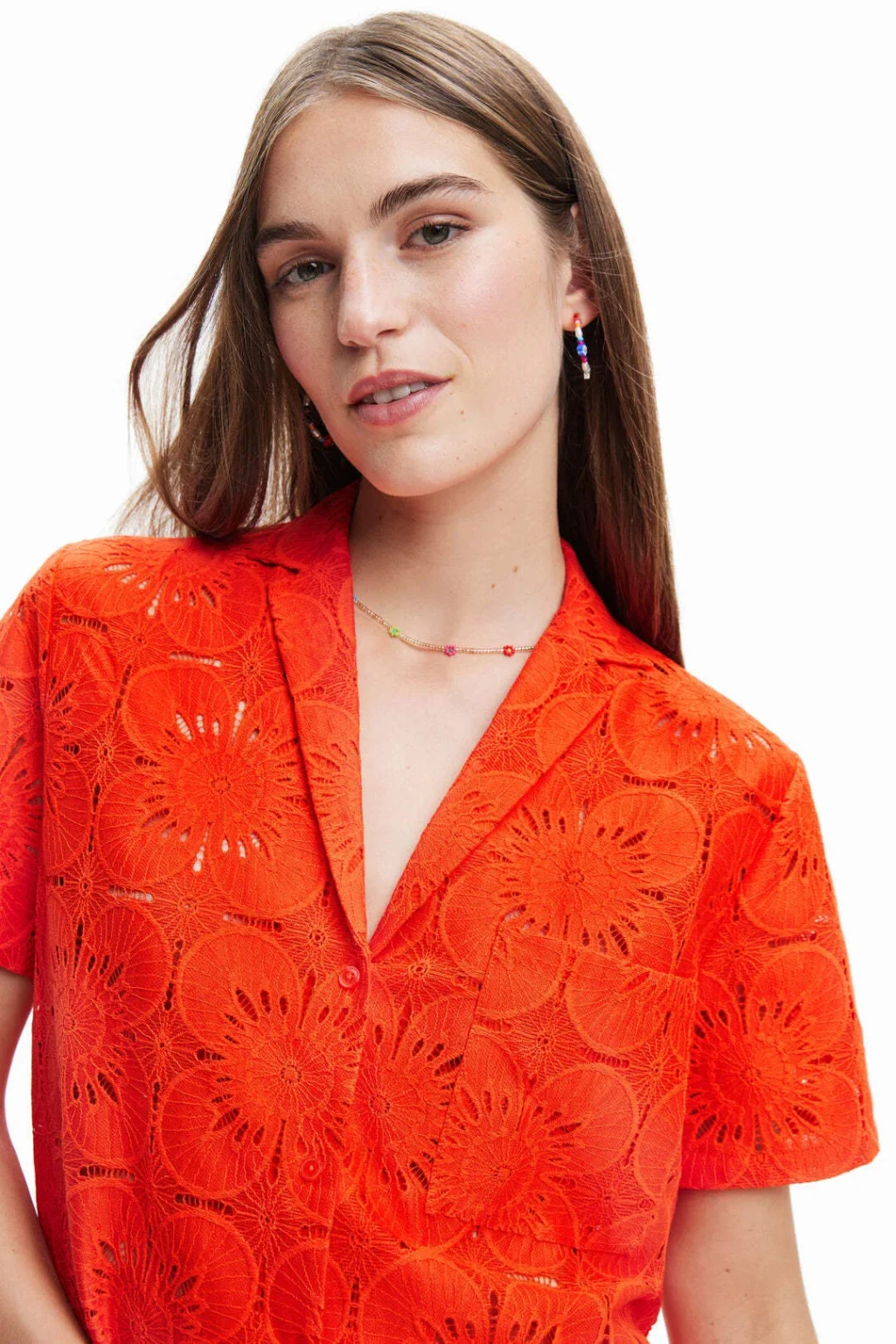 Image for Desigual Chemise à manches courtes en dentelle Rouge