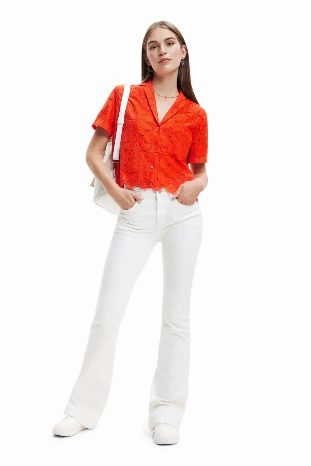 Image for Desigual Chemise à manches courtes en dentelle Rouge