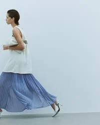 Image for Long pleated chiffon skirt